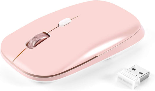 Wireless Flat Mouse, 2.4G Optical Mouse, Computer Mouse for Laptop, PC, Computer, Chromebook, Notebook, Especially Designed for Computer Bags (Pink)