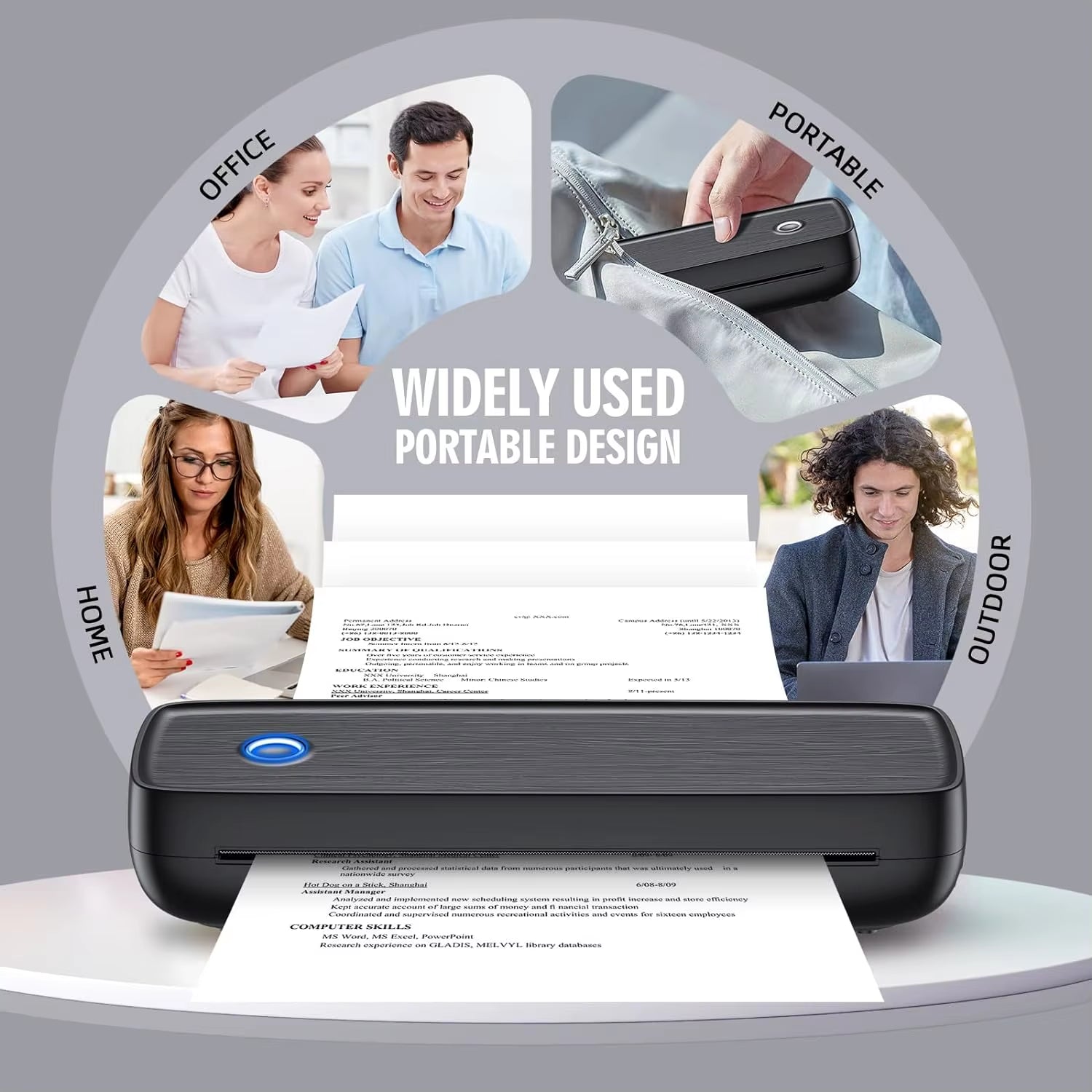 Portable Wireless Bluetooth Thermal Inkless Printer - Support US Letter &Legal, Thermal Paper, Compatible with Ios, Android&Lapt