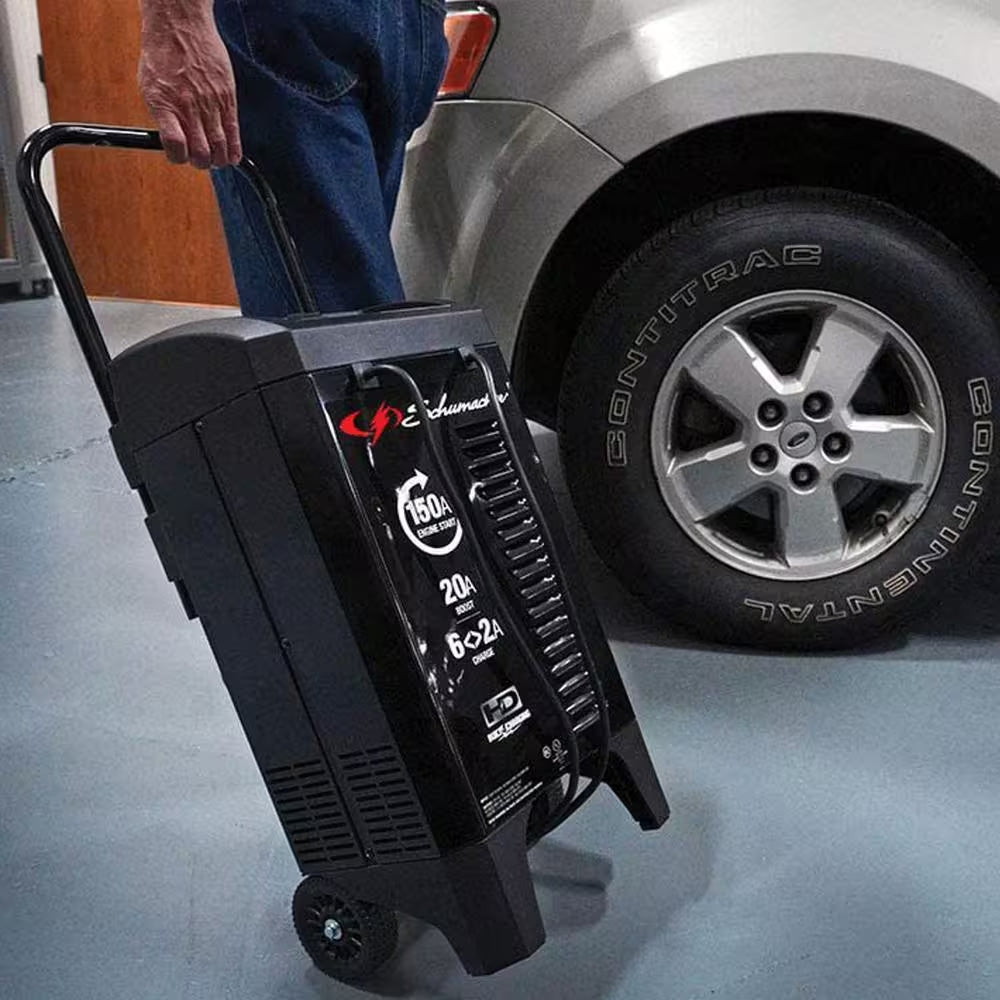 Automotive 12 Volt 150 Amp Fully Automatic Wheeled Battery Charger and Engine Starter with 20 Amp Boost