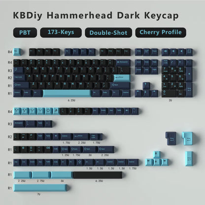 176 Keys/Set Cherry Profile PBT GMK Nautilus Keycaps Double Shot Blue for Mechanical Keyboard Keycap Custom ISO Keys 7U