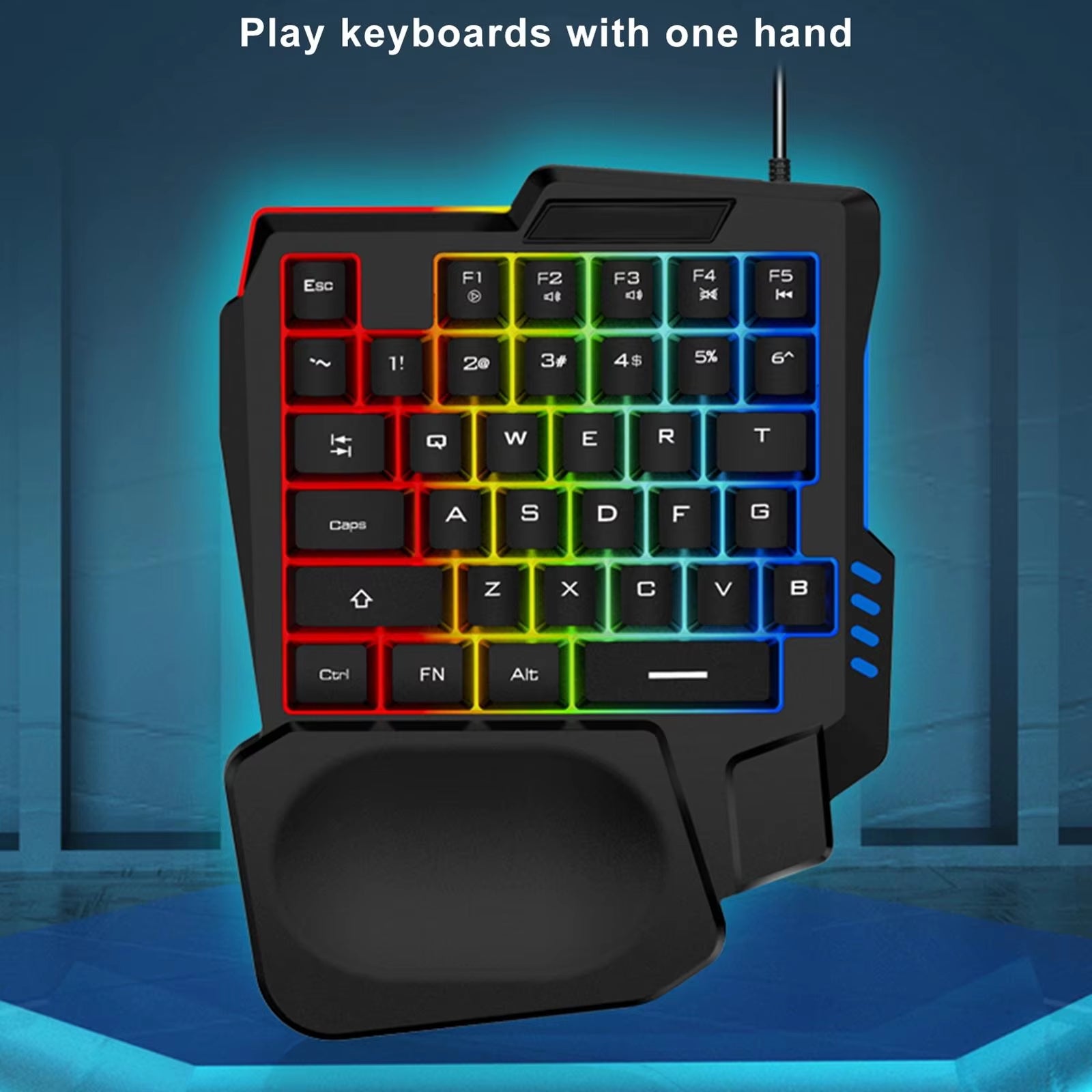 Gaming Keyboard Rainbow Backlit Small 35-Key One-Handed Controller Lightweighted Wrist Rest Gaming Keypad for Gamer Video Gaming