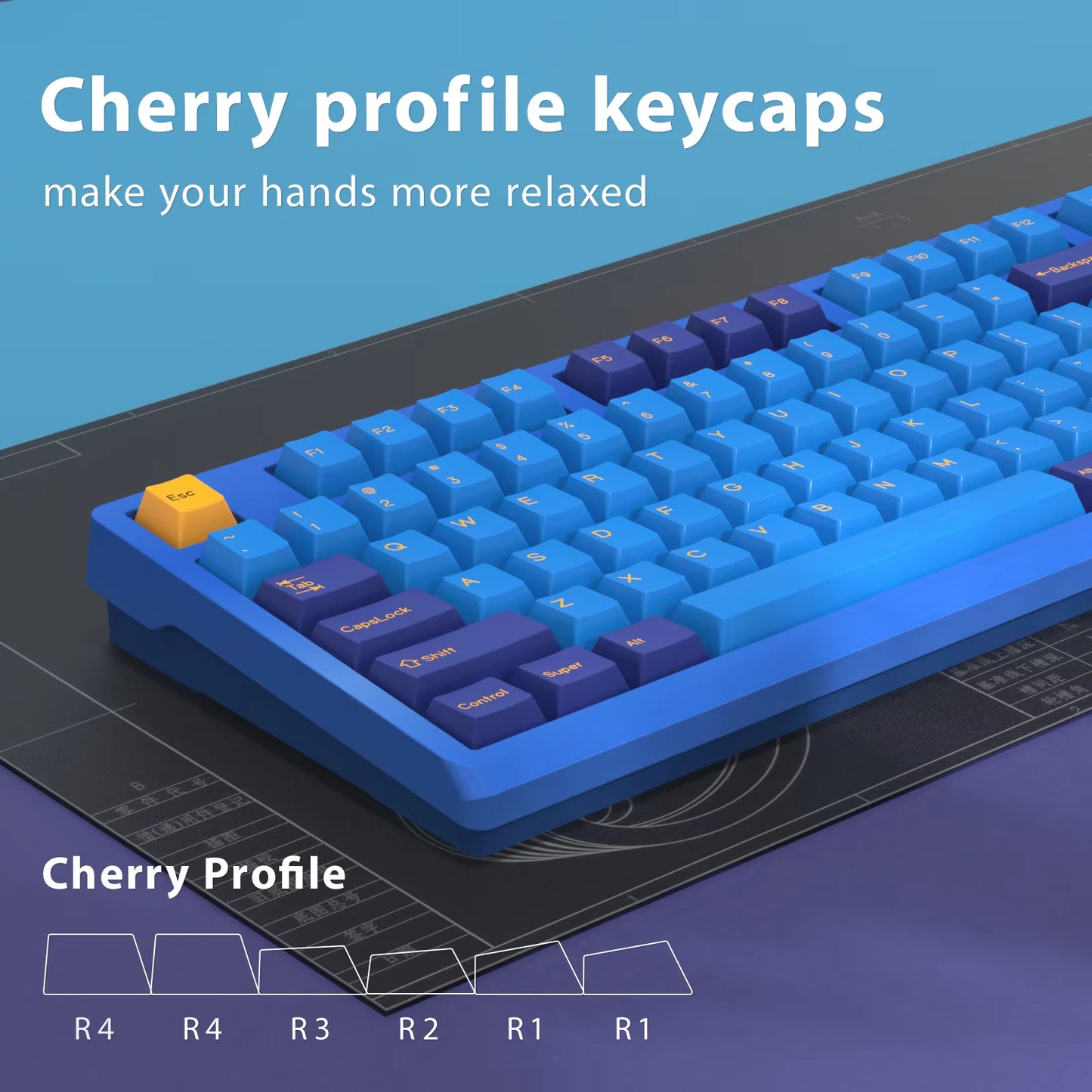 176 Keys/Set Cherry Profile PBT GMK Nautilus Keycaps Double Shot Blue for Mechanical Keyboard Keycap Custom ISO Keys 7U