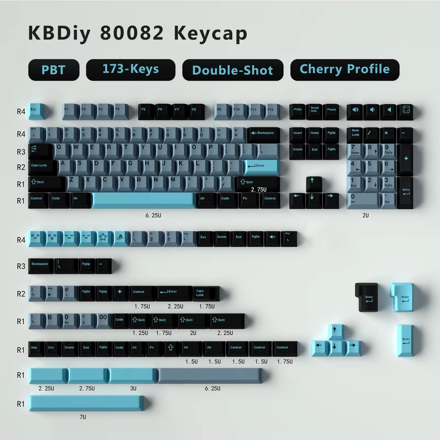 176 Keys/Set Cherry Profile PBT GMK Nautilus Keycaps Double Shot Blue for Mechanical Keyboard Keycap Custom ISO Keys 7U