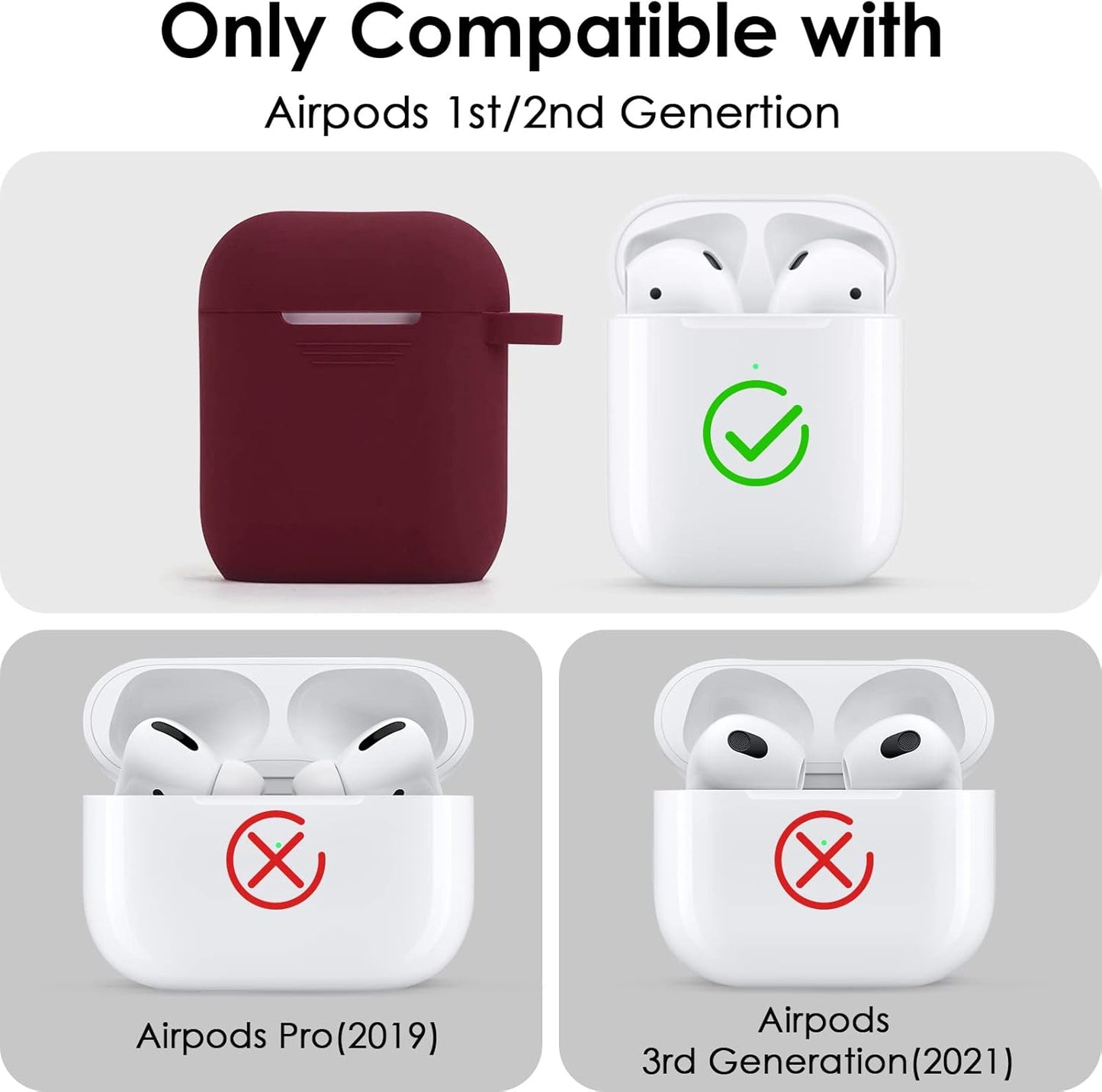 Case for Airpods, Airpod Case Cover for Apple Airpods 2&1 Charging Case, Cute Air Pods Silicone Protective Accessories Cases/Keychain/Pompom, Best Gift for Girls and Women, Burgundy