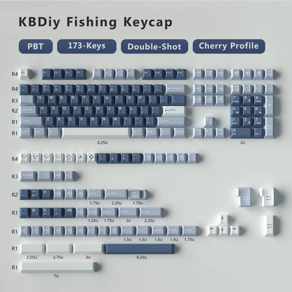 176 Keys/Set Cherry Profile PBT GMK Nautilus Keycaps Double Shot Blue for Mechanical Keyboard Keycap Custom ISO Keys 7U