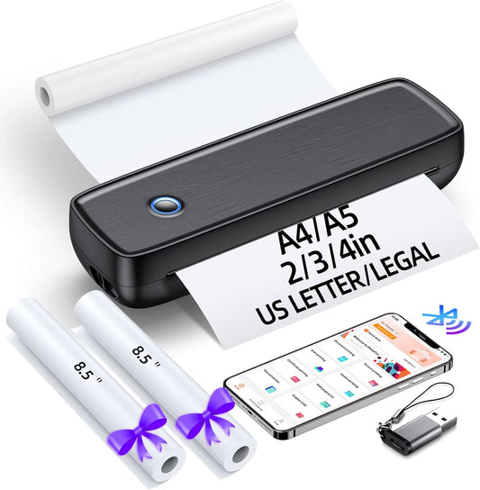 Portable Wireless Bluetooth Thermal Inkless Printer - Support US Letter &Legal, Thermal Paper, Compatible with Ios, Android&Lapt