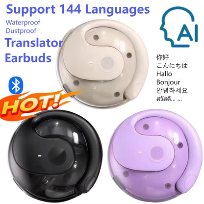 Intelligent Real-Time Translation Earbuds Global 144 Languages Wireless BT Translation Earphones Waterproof Smart Voice Earbuds