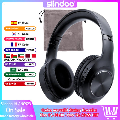 JH-ANC923 Active Noise Cancelling Wireless Headset Foldable Over-Ear Bluetooth Headphone with Mic Hi-Fi Stereo Deep Bass